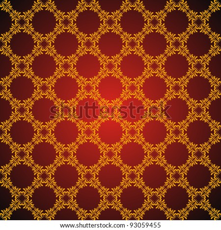seamless plant golden orient pattern on dark red background