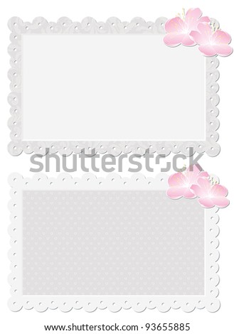 couple gray cards with floral ornament and pink flowers