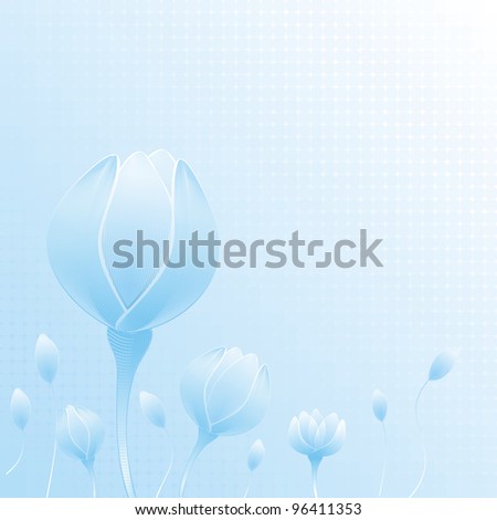 abstract blue flowers on geometric cell background