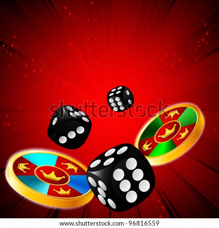 casino chips and dice on strip red background