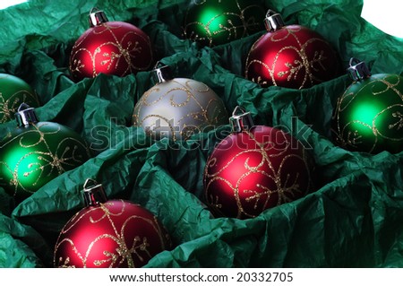 open box of christmas ornaments ready to be hung on a tree