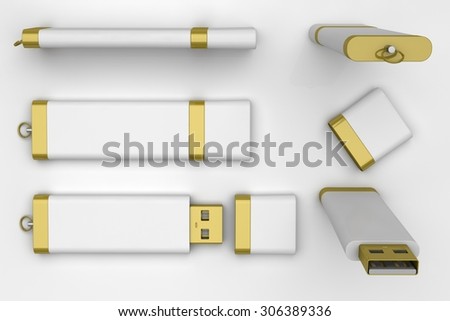 gold usb flash drive storage device white isolated on white background