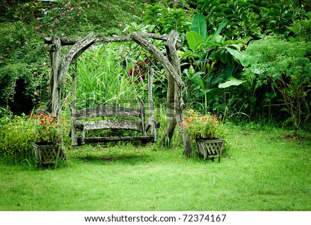 Garden Swings on Old Wood Swing In The Green Garden Stock Photo 72374167   Shutterstock