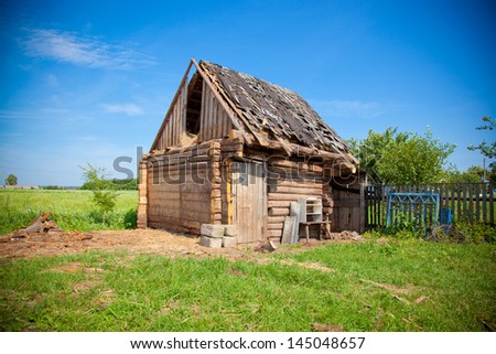 Old dilapidated wooden shed. Country Life.