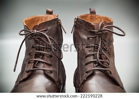 High fashion shoes closeup. Tied the laces close up. Leather autumn - spring shoes