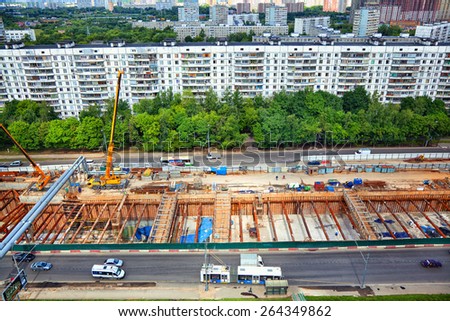 Moscow - June 25: Construction of a new metro line in the area Ramenky. New Kalininsko Solntsevskaya line. Russia, Moscow, June 25, 2014