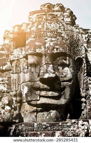 Buddha face Bayon style,Angkor wat,cambodia vintage filter