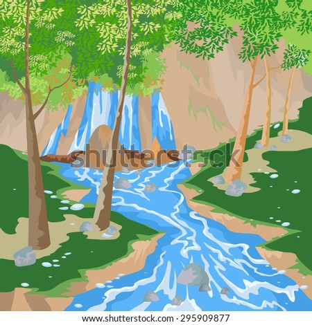 Waterfall,nature landscape vector background