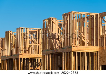 Wooden framing for construction of new condominiums, apartments or townhomes