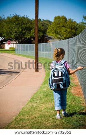 http://image.shutterstock.com/display_pic_with_logo/63431/63431,1172091973,1/stock-photo-young-girl-walking-by-school-yard-on-first-day-of-school-with-backpack-and-pencil-2732852.jpg