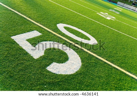 stock photo : Closeup of 50 yard line on American football field