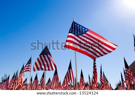 An Amercan Flag display for celebration of a National holiday like Fourth of July, Memorial Day, Veterans Day etc.