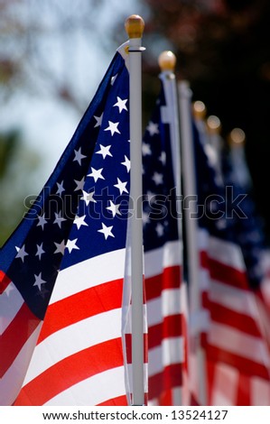 An American Flag display for celebration of a National holiday like Fourth of July, Memorial Day, Veterans Day etc.