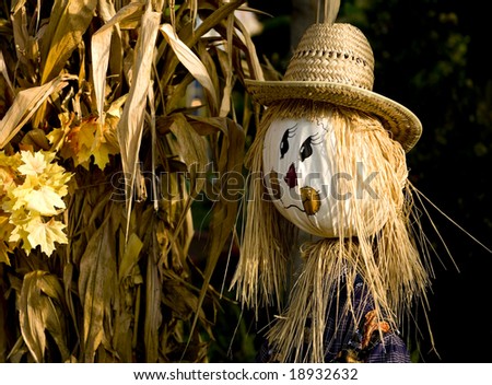 Есенни идеи за дома  Stock-photo-fall-or-autumn-decoration-including-two-happy-scarecrows-and-dried-corn-stalks-18932632