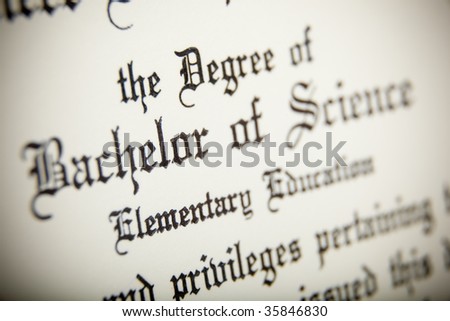 A macro shot of a Bachelor or Science Degree, very narrow depth of field