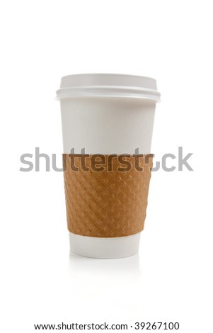A disposable coffee cup on a white background
