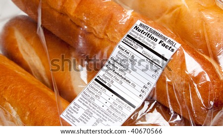 Nutrition label on  a bag of loaves of french bread