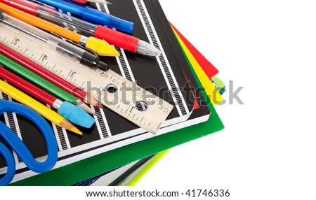  Supplies including notebooks, composition books, ruler, pencils, erasers
