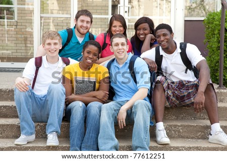 A multi-racial group of College students/friends, male and female