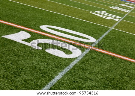 The 50 yard line of an American football field