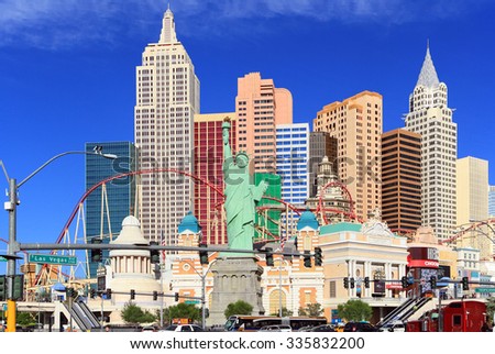 Las Vegas, NV, USA - October 26, 2015: Famous New York New York casino-hotel on October 26, 2015 in Las Vegas . The  hotel recreates the famous New York skyline with a model of the Statue of Liberty