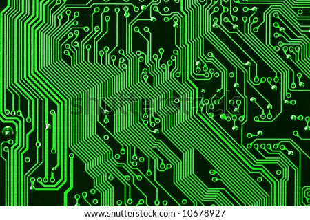 Green  computer circuit board pattern and soldering.