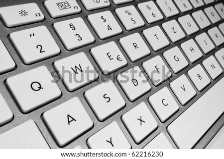 Keyboard of a notebook computer. White and black.