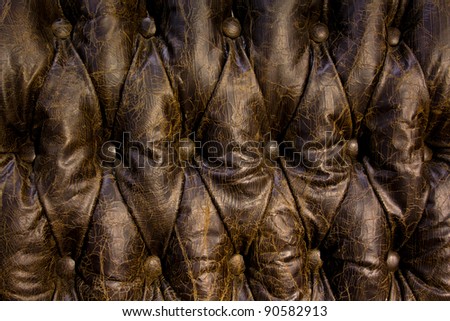 Grunge buttoned leather background with old worn brown texture.