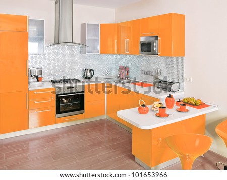 Kitchen Design Orange on Modern Kitchen Interior With Orange Decoration Stock Photo 101653966