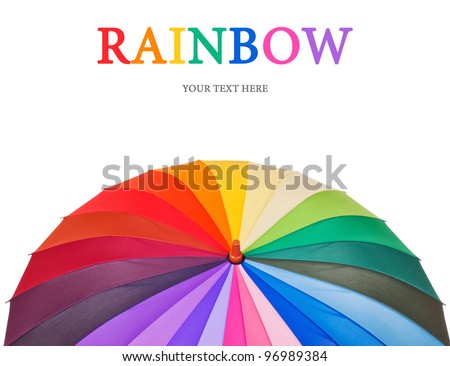 Design concept with big multicolored umbrella (isolated on white with place for your text)