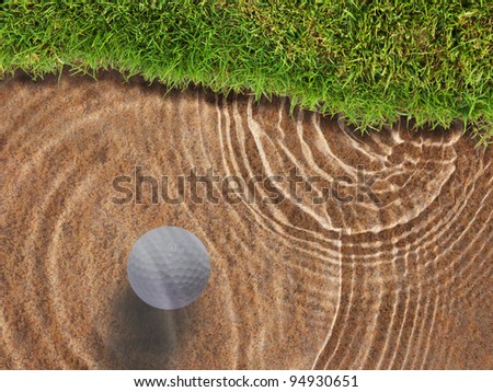 Golf ball drop in water bunker near green grass