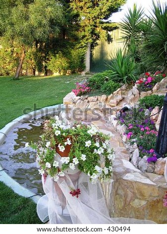 stock photo rock garden with wedding decorations