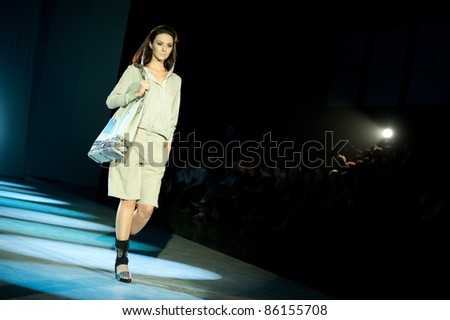 KIEV, UKRAINE - OCTOBER 17: Fashion model wears clothes created by 