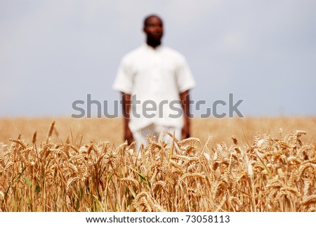African man in the middle of wheat field