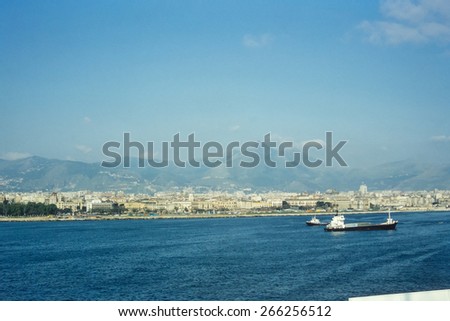 PALERMO, ITALY - CIRCA 1979: Vintage view of the city and port of Palermo in Sicily, historical image scanned from film