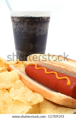 stock photo : Hot Dog Combo with soda and potato chips