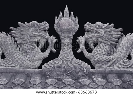 low-relief stone dragon Chinese style isolated on black background