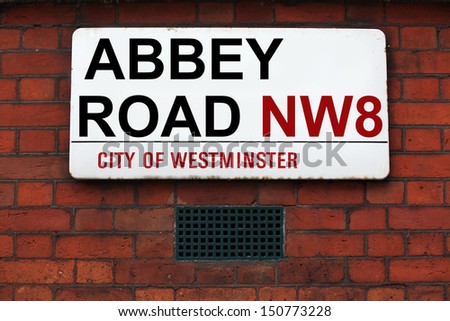 LONDON, UK - JULE 06: Abbey Road sign at recording studios made famous by the 1969 Beatles album jule 06, 2011 in London, UK