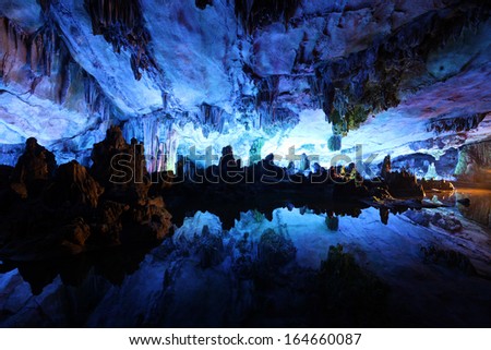 Underground lake in Reed Flute Caves in Guilin  ,China