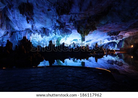 Underwater lake in Reed Flute Caves in Guilin, China