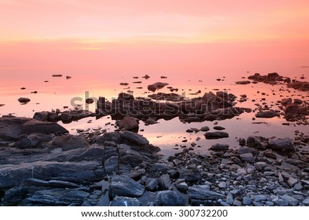 Sundown at Rock coast, Lake Baikal, Russia