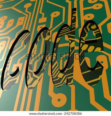 PCB and code word image with hi-res rendered artwork that could be used for any graphic design.