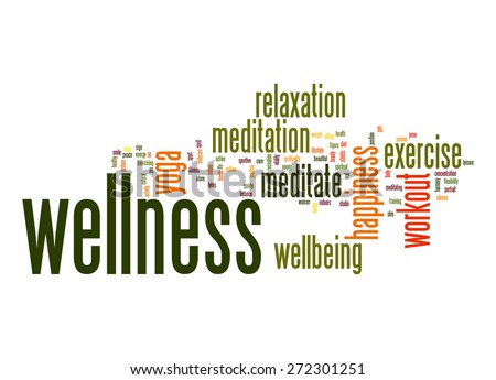 Wellness word cloud with white background image with hi-res rendered artwork that could be used for any graphic design.