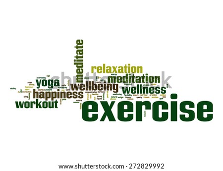 Exercise word cloud with white background image with hi-res rendered artwork that could be used for any graphic design.