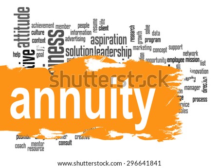 Annuity word cloud with orange banner image with hi-res rendered artwork that could be used for any graphic design.