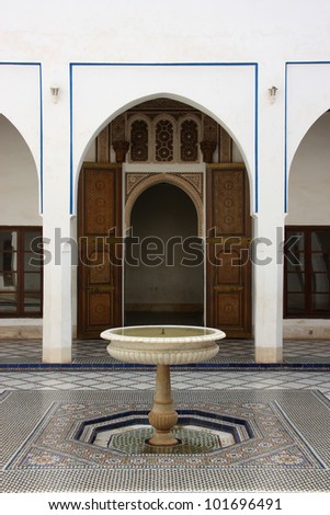 Morocco Marrakesh Bahia Palace patio and arches