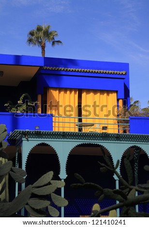 Art deco house with Arabesque detailing, Majorelle Gardens, Marrakesh, Morocco
