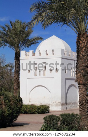 Morocco Marrakesh Islamic tomb in Koutoubia Square and gardens - UNESCO World Heritage Site