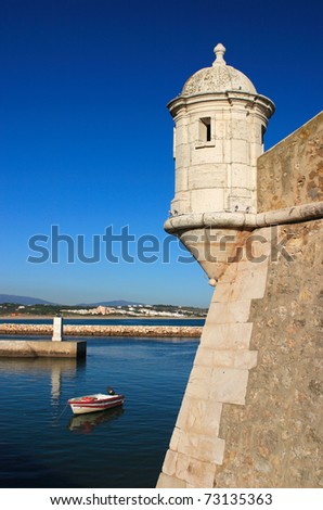 Portugal Algarve Region Lagos Turret of the town\'s Ancient Bandeira Fort which guards the harbor entrance