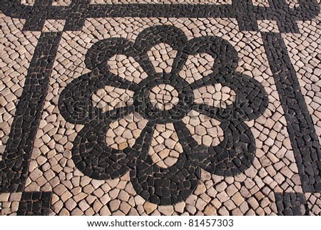 Portugal Lisbon Typical old  Portuguese black and white mosaic \